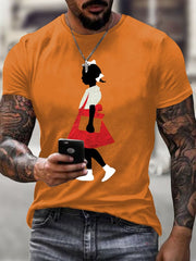 Men's  Black Girl In Red Dress Art Print Short Sleeve T-shirt