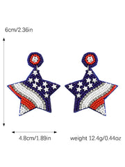 Boucles d'oreilles créatives en forme d'étoile à cinq branches, diamants et perles de riz, motif Independence Day 