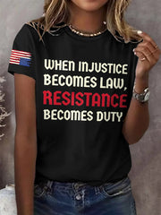 T-shirt rétro imprimé « Quand l'injustice devient loi, la résistance devient devoir » 