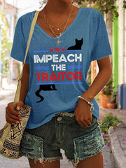 T-shirt rétro imprimé « Impeach The Traitor » pour femme 