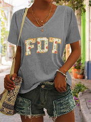 T-shirt col V imprimé fleurs rétro FDT 86 47 