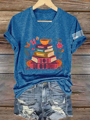 T-Shirt mit V-Ausschnitt und Retro-Fantasy-Drama-Tragödie-Print 