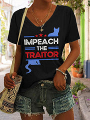 T-shirt rétro imprimé « Impeach The Traitor » pour femme 