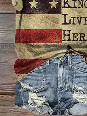 Damen-T-Shirt mit V-Ausschnitt und „No Kings In America“-Kronen-Print 