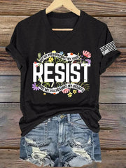 T-shirt rétro à col en V avec imprimé « Résister » : « Pas mon président, pas ma voix, pas mes valeurs, pas mes croyances » 