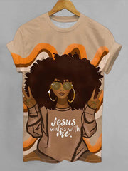 Women's Juneteenth Jesus Walks With Me  Print T-Shirt
