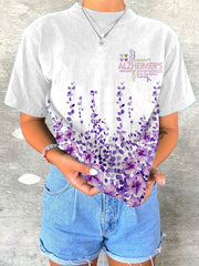 T-shirt à imprimé floral pour femme contre la maladie d'Alzheimer 