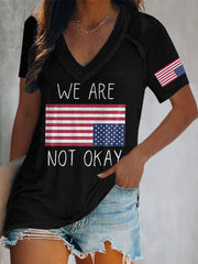 Women’s V-Neck Retro We Are Not Ok Print T-Shirt
