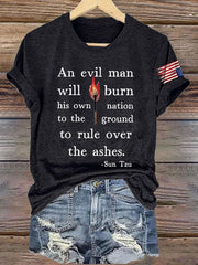 T-shirt rétro imprimé « Un homme maléfique brûlera sa propre nation pour régner sur les cendres » 