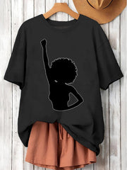 Women's Black Girl Power Printed Short-Sleeved T-Shirt