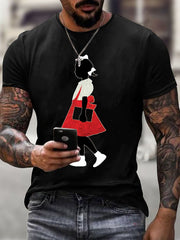 Men's  Black Girl In Red Dress Art Print Short Sleeve T-shirt
