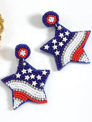 Boucles d'oreilles créatives en forme d'étoile à cinq branches, diamants et perles de riz, motif Independence Day 