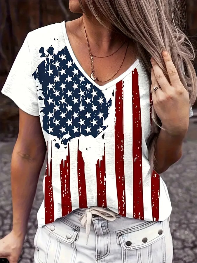 T-shirt ras du cou à imprimé graphique du Jour de l'Indépendance 