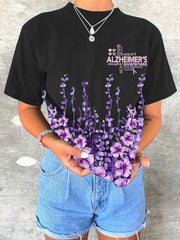 T-shirt à imprimé floral pour femme contre la maladie d'Alzheimer 