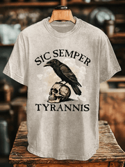 Herren-T-Shirt aus gewaschener Baumwolle mit Sic Semper Tyrannis-Aufdruck 