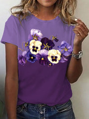 T-shirt à imprimé floral violet pour femme, motif Alzheimer 