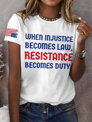 T-shirt rétro imprimé « Quand l'injustice devient loi, la résistance devient devoir » 