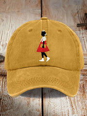 Unisex  Black Girl In Red Dress Art Print Baseball Cap