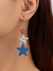 Boucles d'oreilles simples à paillettes et coutures tricolores, motif étoile à cinq branches, fête de l'indépendance 