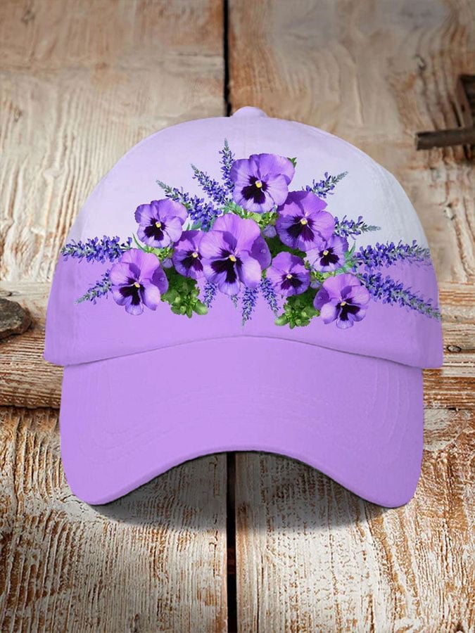 Unisex Lila Blumendruck Alzheimer's Awareness Support Print Mütze 