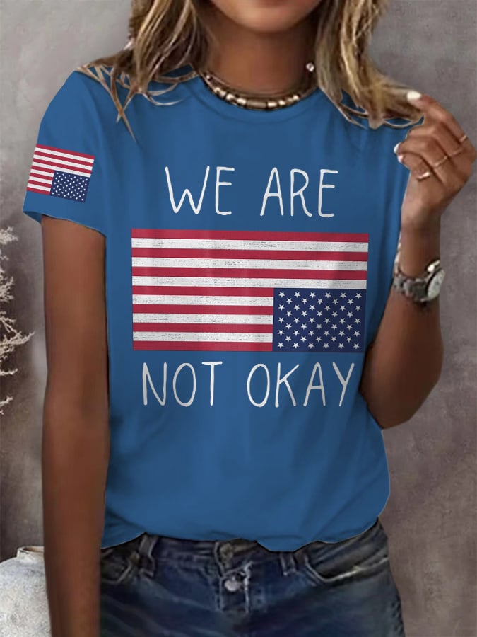 Women's Retro We Are Not Ok Print T-Shirt