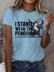 Women's I Stand With The Penguins Printed Short-Sleeved T-Shirt