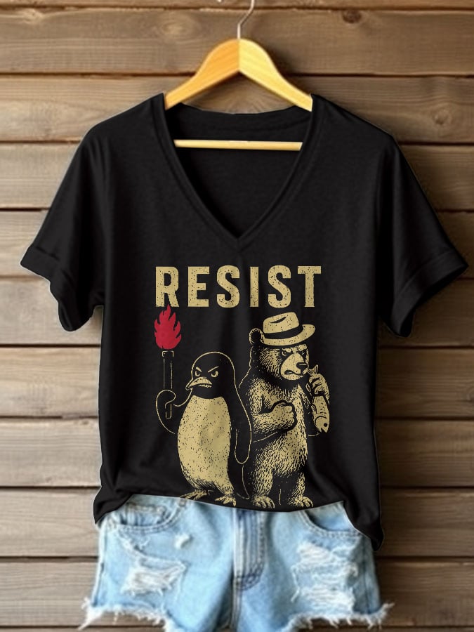 Women's Penguins Resist Tariff Printed Short-Sleeved T-Shirt