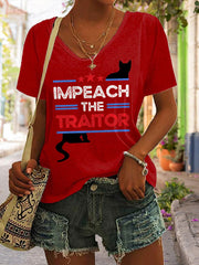 T-shirt rétro imprimé « Impeach The Traitor » pour femme 
