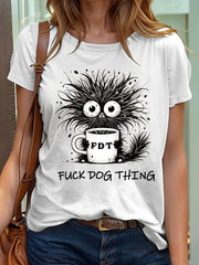 T-shirt à manches courtes imprimé rétro « Fuck Dog Thing » pour femme 
