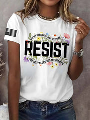 T-shirt imprimé « Résister » rétro : « Pas mon président, pas ma voix, pas mes valeurs, pas mes croyances » 