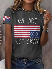 Women's Retro We Are Not Ok Print T-Shirt