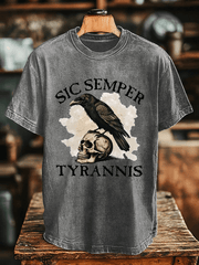 Herren-T-Shirt aus gewaschener Baumwolle mit Sic Semper Tyrannis-Aufdruck 