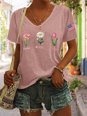 T-shirt décontracté à imprimé floral FDT pour femme 