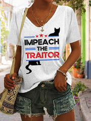 T-shirt rétro imprimé « Impeach The Traitor » pour femme 