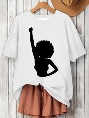 Women's Black Girl Power Printed Short-Sleeved T-Shirt