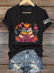T-Shirt mit V-Ausschnitt und Retro-Fantasy-Drama-Tragödie-Print 