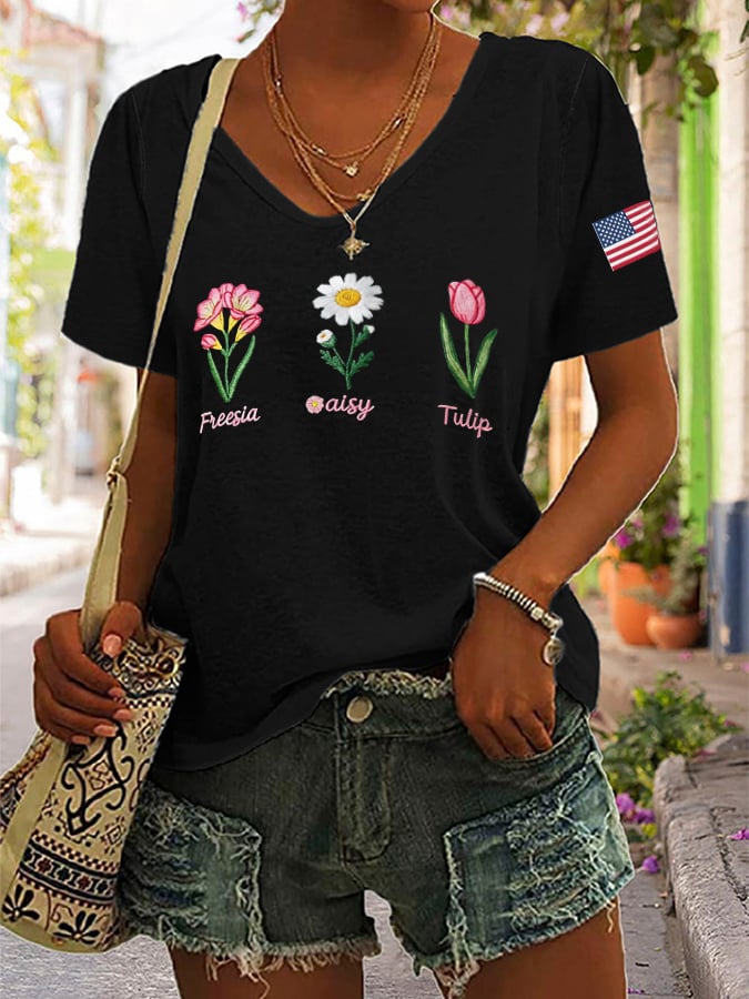 T-shirt décontracté à imprimé floral FDT pour femme 