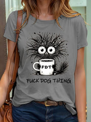 T-shirt à manches courtes imprimé rétro « Fuck Dog Thing » pour femme 