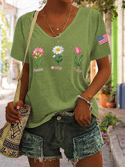 T-shirt décontracté à imprimé floral FDT pour femme 