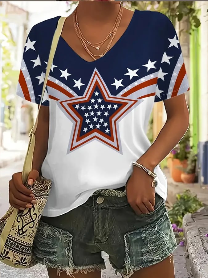 T-shirt ras du cou à imprimé graphique du Jour de l'Indépendance 