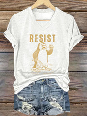 Women's Retro Penguins Resist Print T-Shirt