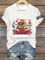 T-Shirt mit V-Ausschnitt und Retro-Fantasy-Drama-Tragödie-Print 