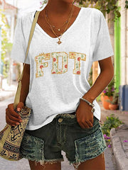 T-shirt col V imprimé fleurs rétro FDT 86 47 