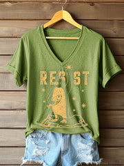 T-shirt à manches courtes imprimé « Penguins Resist Tariff » pour femme 