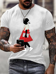 Men's  Black Girl In Red Dress Art Print Short Sleeve T-shirt