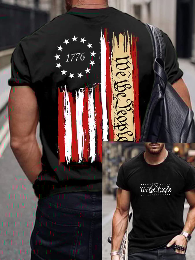 T-shirt décontracté à manches courtes et col rond pour homme, imprimé Jour de l'Indépendance 