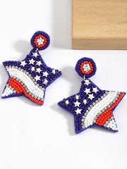 Boucles d'oreilles créatives en forme d'étoile à cinq branches, diamants et perles de riz, motif Independence Day 
