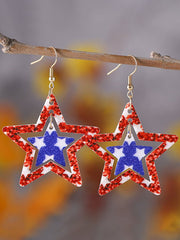 Boucles d'oreilles créatives en acrylique double face, motif étoile à cinq branches rouge, blanc et bleu, pour le Jour de l'Indépendance 