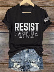 T-shirt col V imprimé rétro « Résister au fascisme comme en 1939 » 