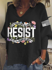 T-Shirt mit V-Ausschnitt und Retro-Aufdruck „Resist Not My President, Not My Voice, Not My Values, Not My Beliefs“ 